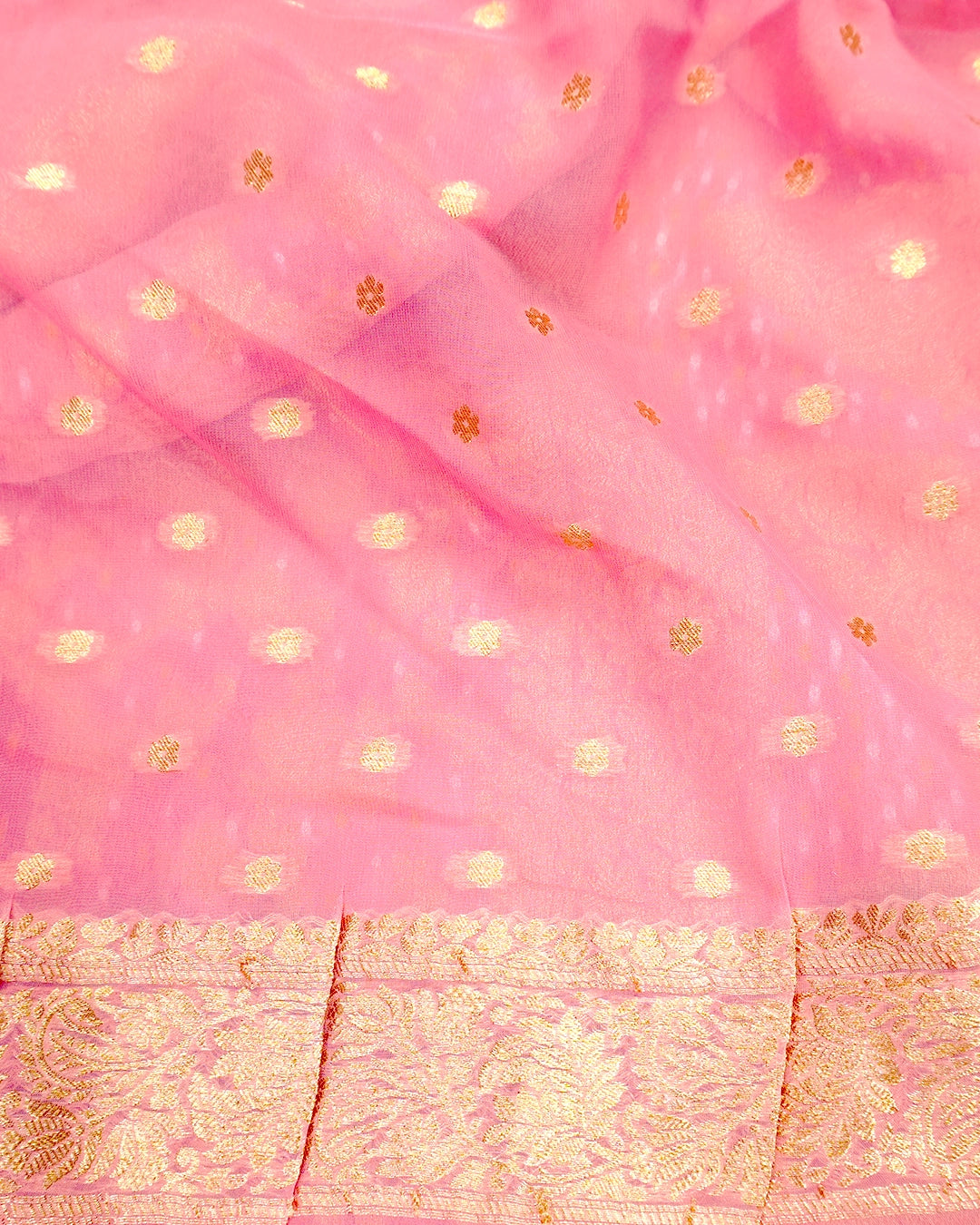 Soft Pink Pure Khaddi Georgette Bandhej Saree with Floral Vine Jaal