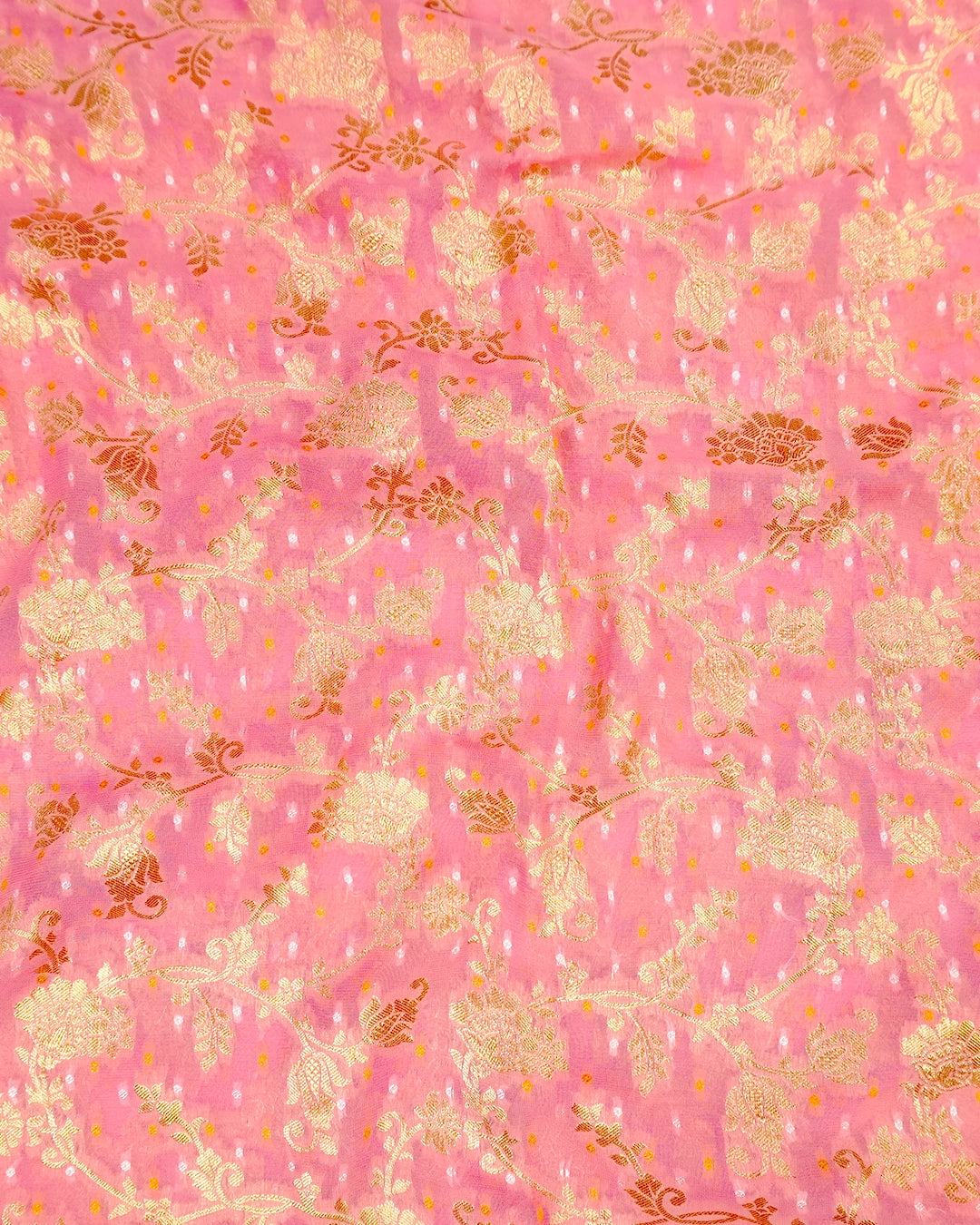 Soft Pink Pure Khaddi Georgette Bandhej Saree with Floral Vine Jaal