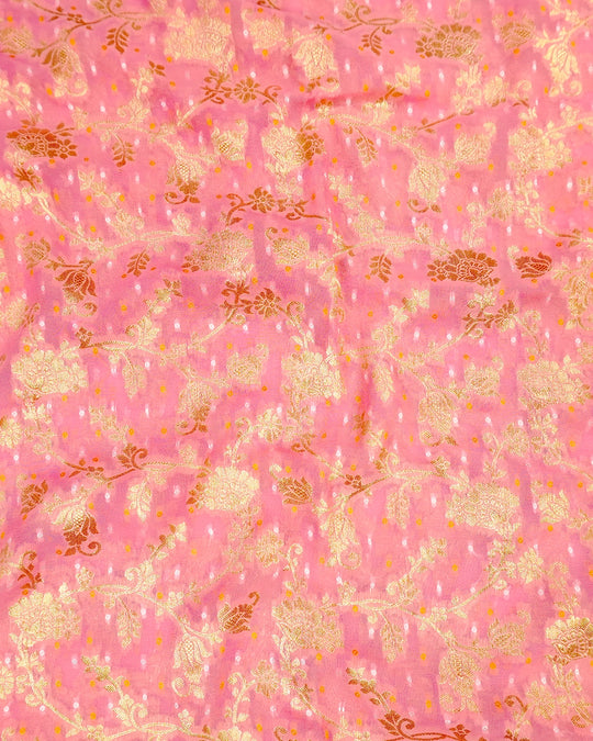 Soft Pink Pure Khaddi Georgette Bandhej Saree with Floral Vine Jaal