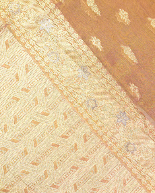 Soft Lavender Gold Pure Tissue Saree with Delicate Leaf Butas