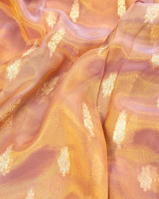 Soft Lavender Gold Pure Tissue Saree with Delicate Leaf Butas