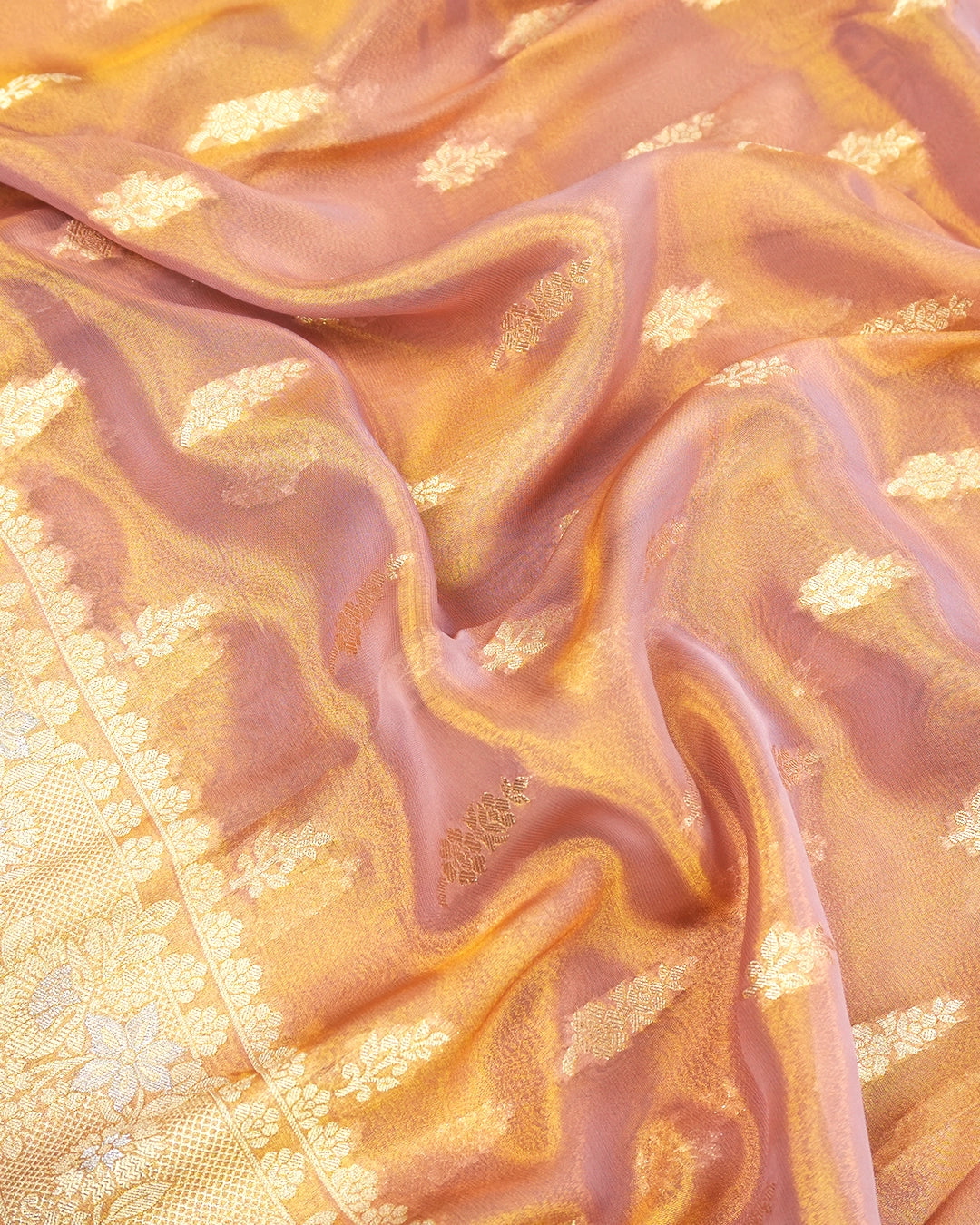 Soft Lavender Gold Pure Tissue Saree with Delicate Leaf Butas