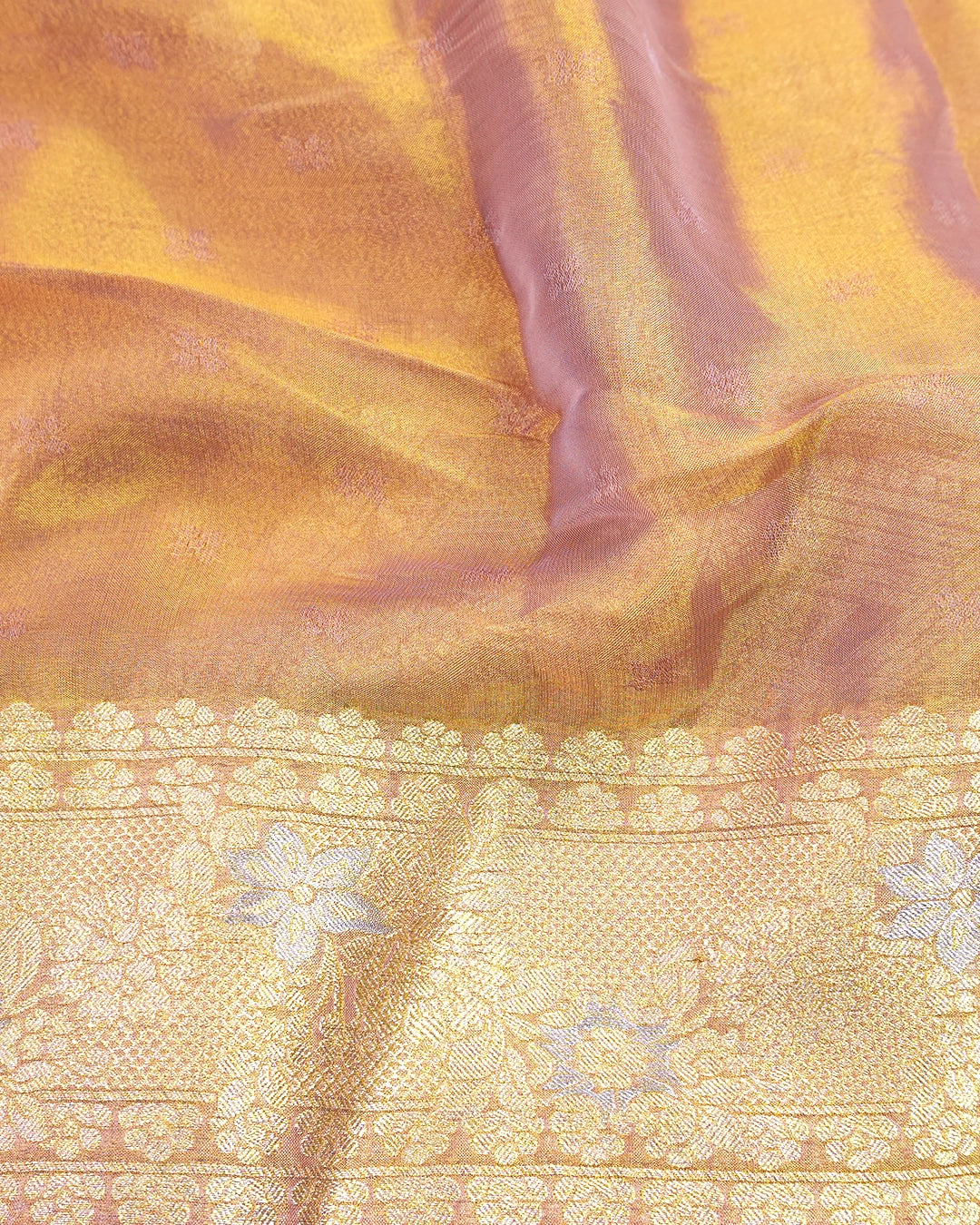 Soft Lavender Gold Pure Tissue Saree with Delicate Leaf Butas