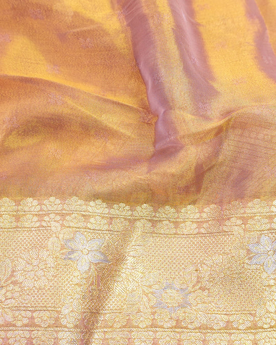 Soft Lavender Gold Pure Tissue Saree with Delicate Leaf Butas