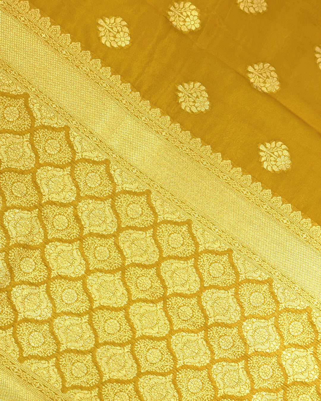 Mustard Gold Pure Tissue Saree with Floral Medallions Weaves