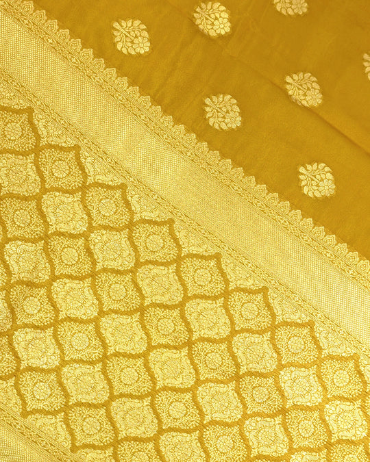 Mustard Gold Pure Tissue Saree with Floral Medallions Weaves