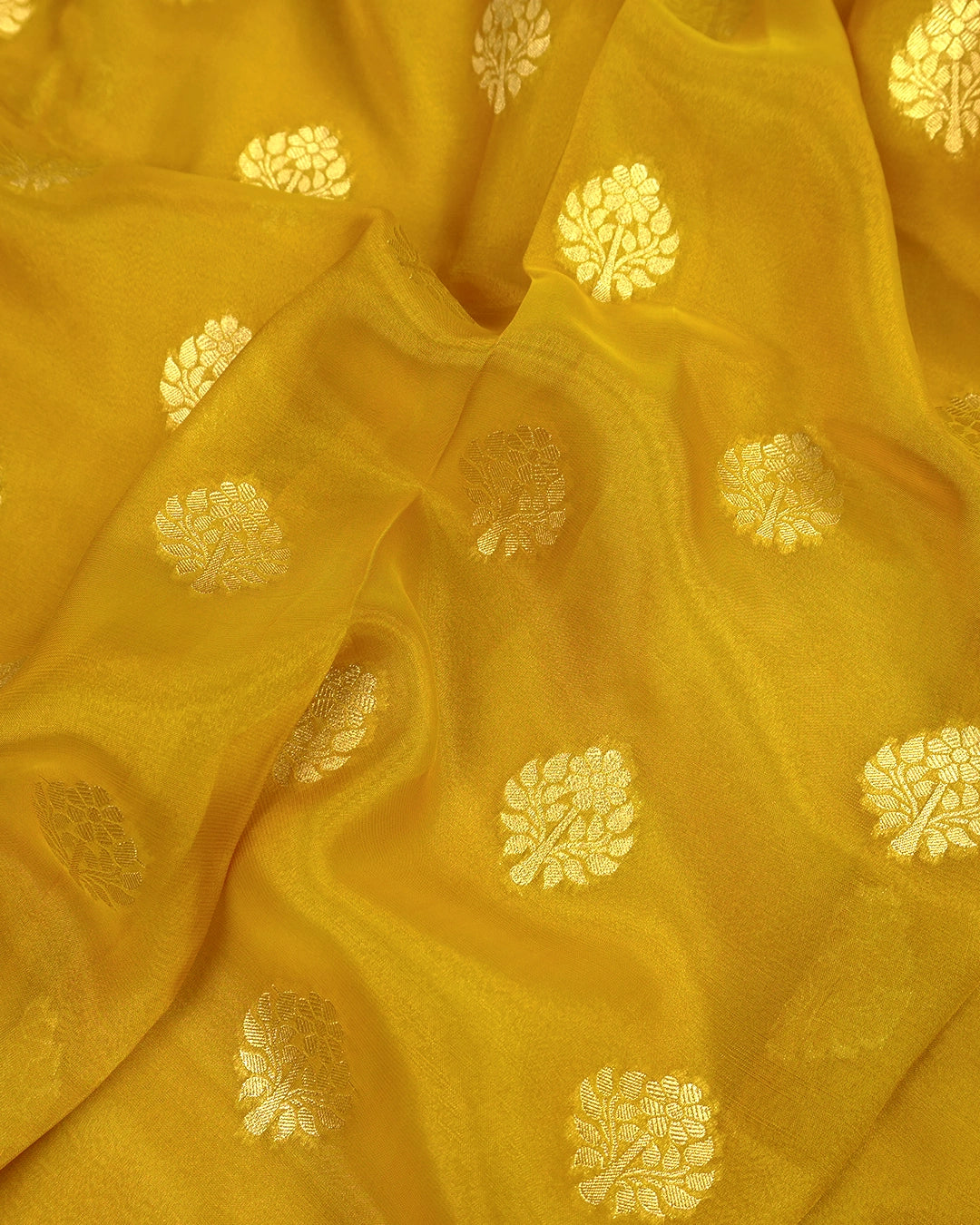 Mustard Gold Pure Tissue Saree with Floral Medallions Weaves