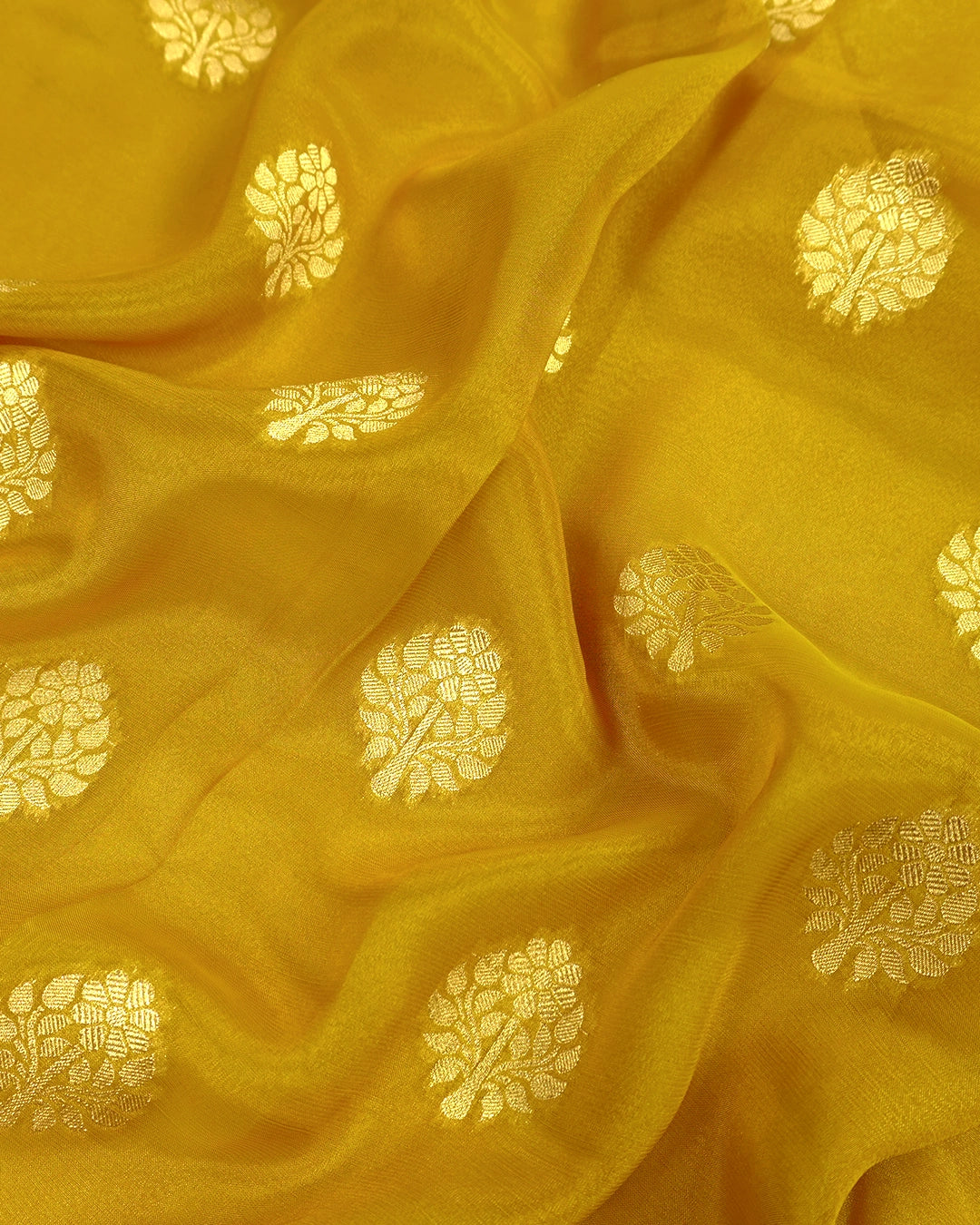 Mustard Gold Pure Tissue Saree with Floral Medallions Weaves