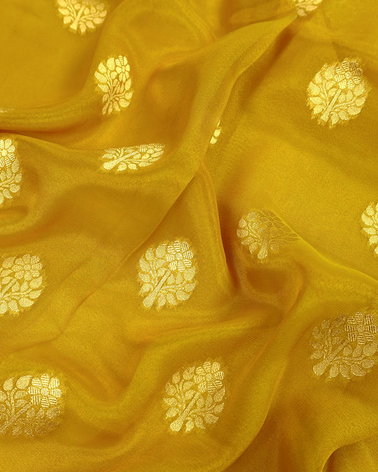 Mustard Gold Pure Tissue Saree with Floral Medallions Weaves