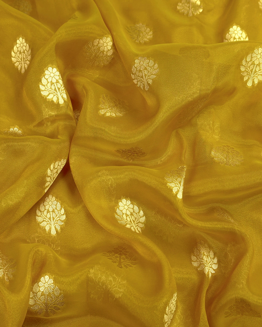 Mustard Gold Pure Tissue Saree with Floral Medallions Weaves