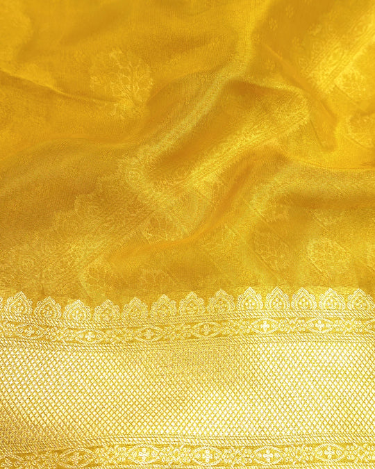 Mustard Gold Pure Tissue Saree with Floral Medallions Weaves