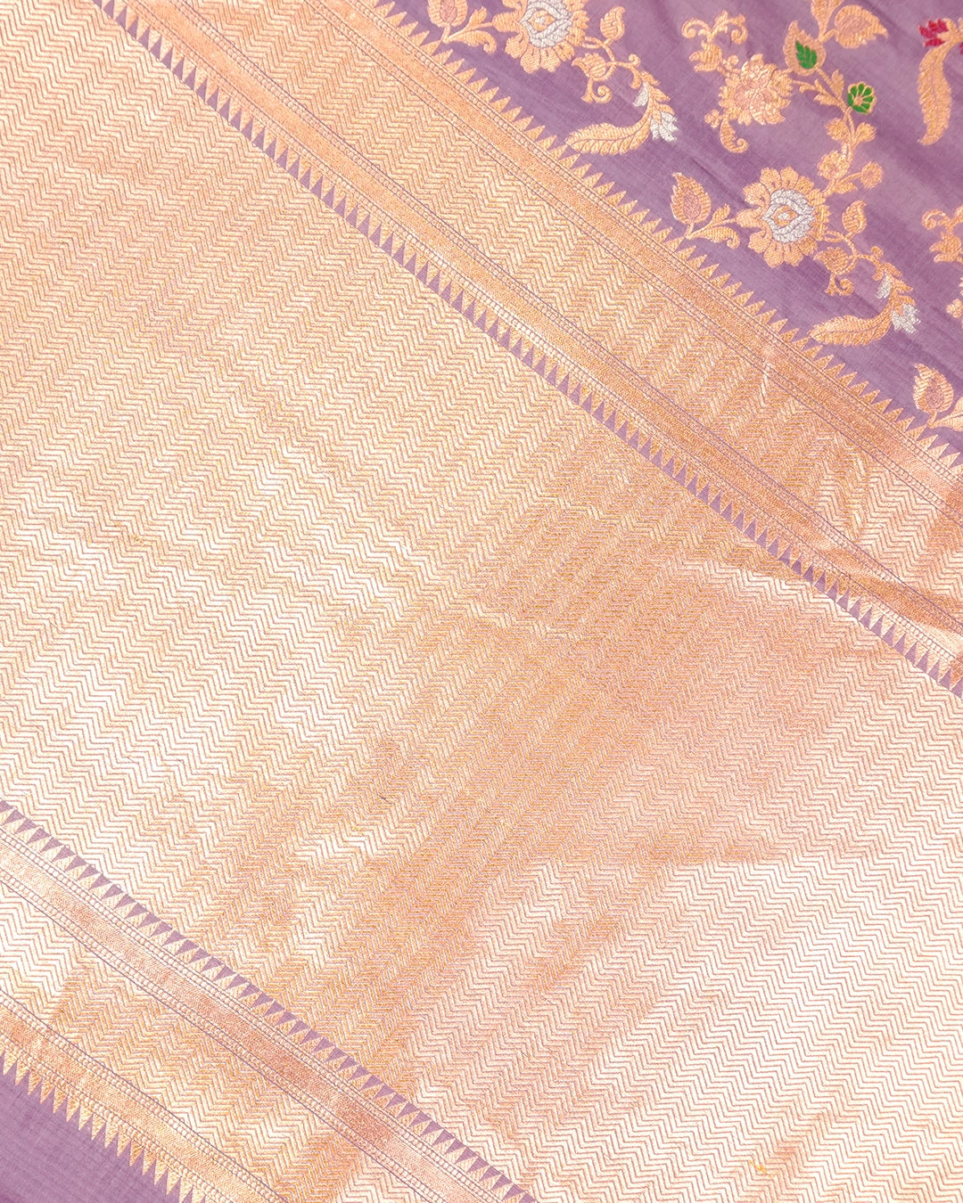 Lilac Purple Pure Katan Saree with Multicolor Floral Meenakari Vines