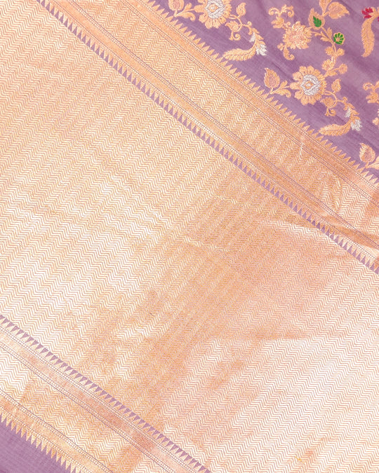 Lilac Purple Pure Katan Saree with Multicolor Floral Meenakari Vines