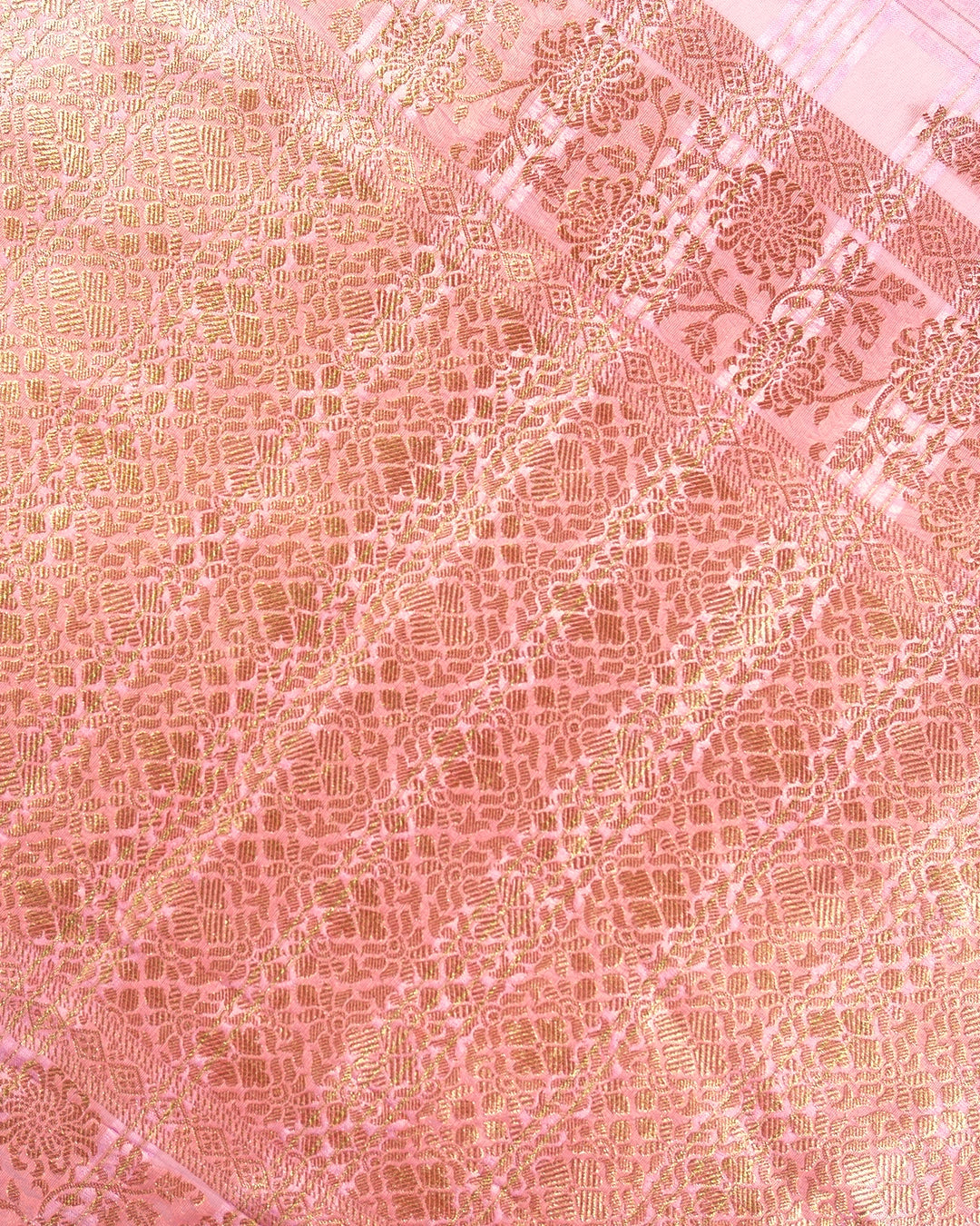 Pink Pure Tangail Silk Saree with Checkered Butidar Weaves