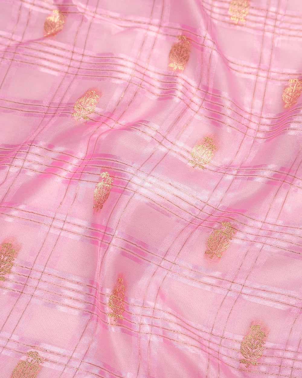 Pink Pure Tangail Silk Saree with Checkered Butidar Weaves