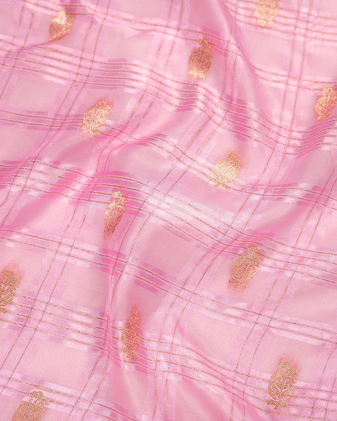 Pink Pure Tangail Silk Saree with Checkered Butidar Weaves