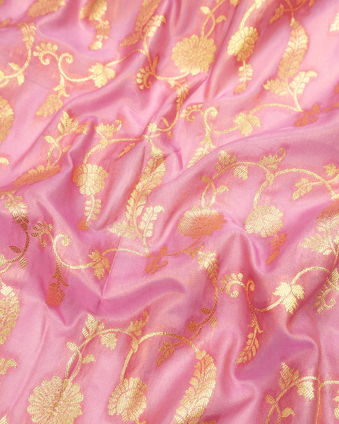 Pink Pure Tissue Saree with Floral Vine Jaal & Meenakari Paisley Pallu Weaving