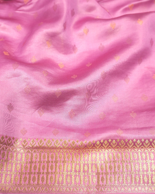 Pink Pure Tissue Saree with Floral Vine Jaal & Meenakari Paisley Pallu Weaving