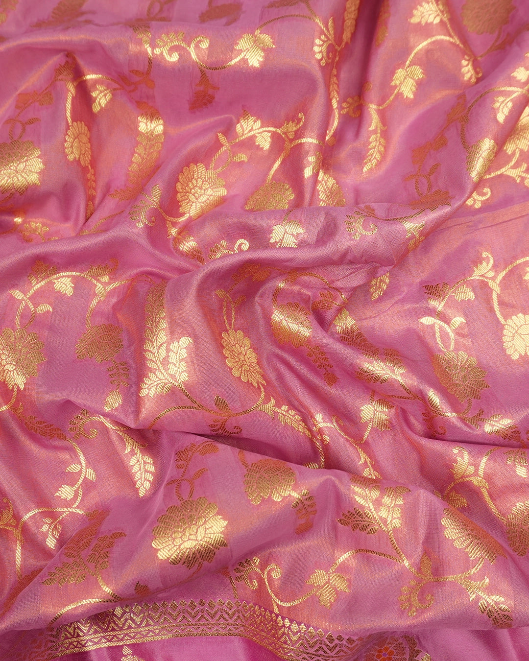 Pink Pure Tissue Saree with Floral Vine Jaal & Meenakari Paisley Pallu Weaving