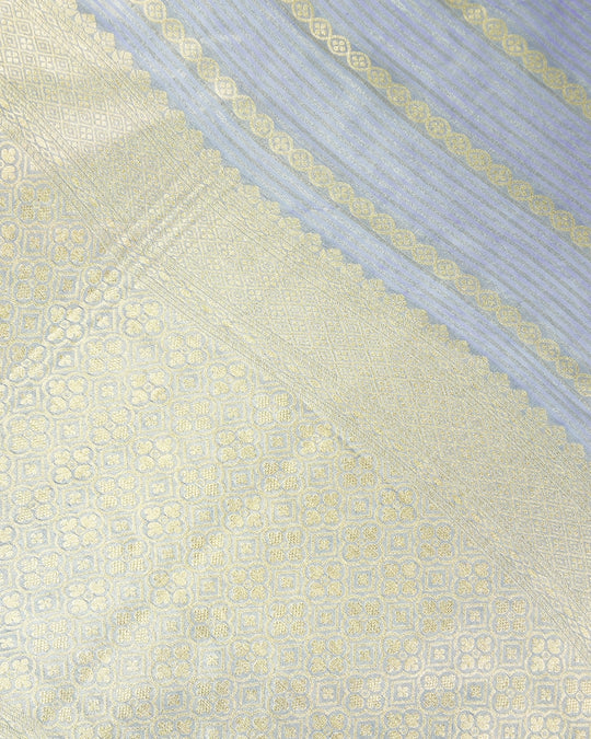 Misty Blue Pure Georgette and Tissue Saree with Stripe Weaves