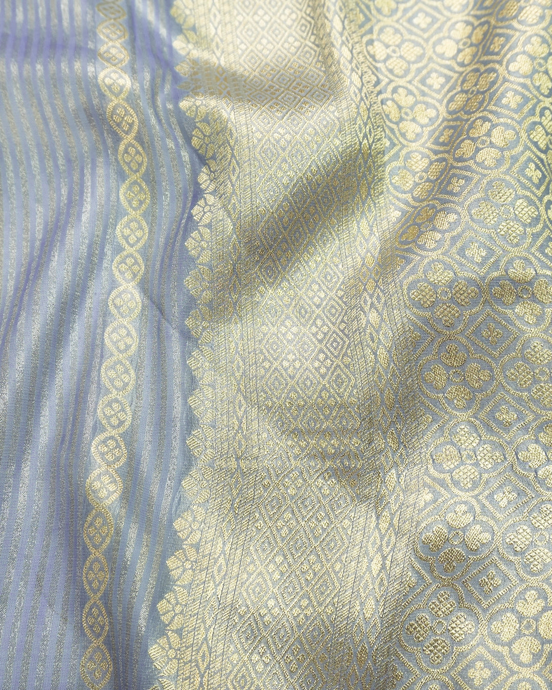 Misty Blue Pure Georgette and Tissue Saree with Stripe Weaves