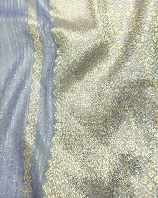 Misty Blue Pure Georgette and Tissue Saree with Stripe Weaves