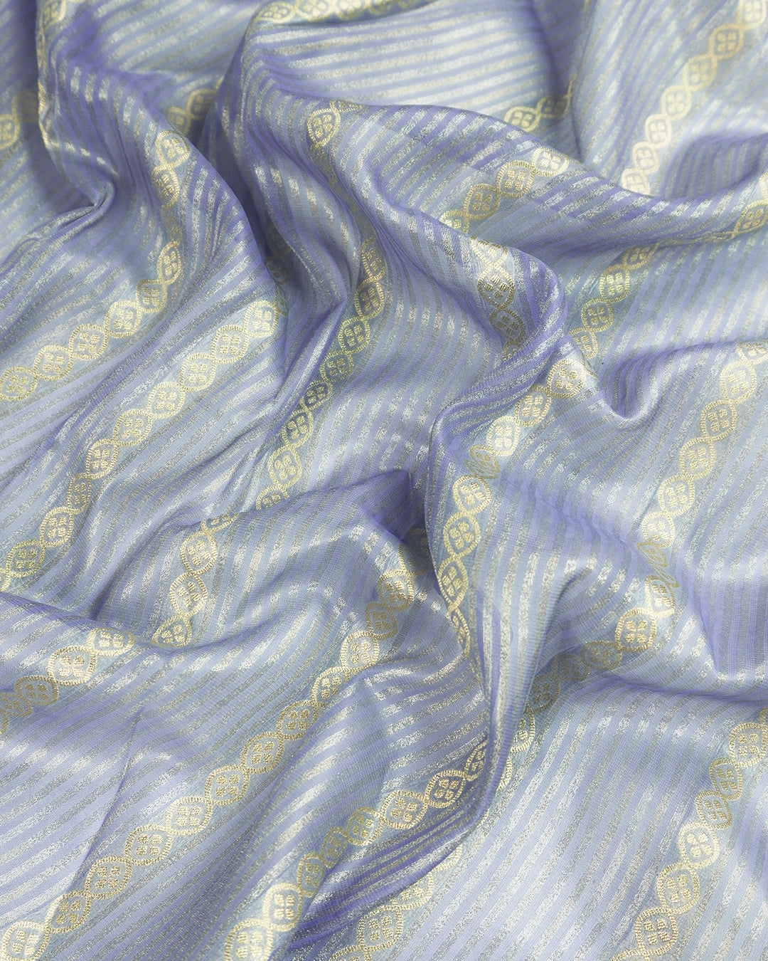 Misty Blue Pure Georgette and Tissue Saree with Stripe Weaves