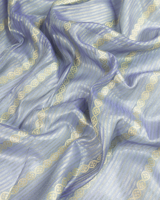 Misty Blue Pure Georgette and Tissue Saree with Stripe Weaves