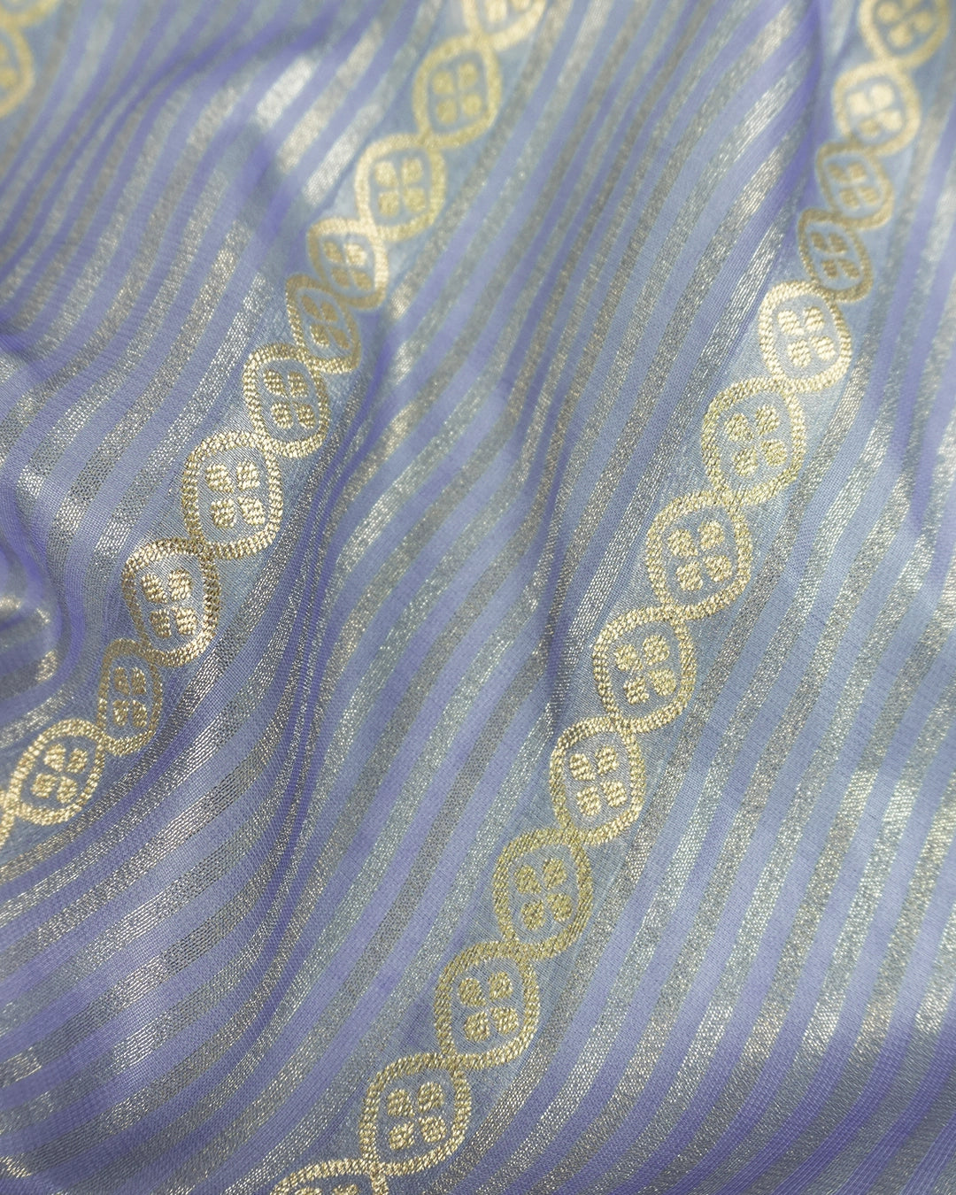 Misty Blue Pure Georgette and Tissue Saree with Stripe Weaves