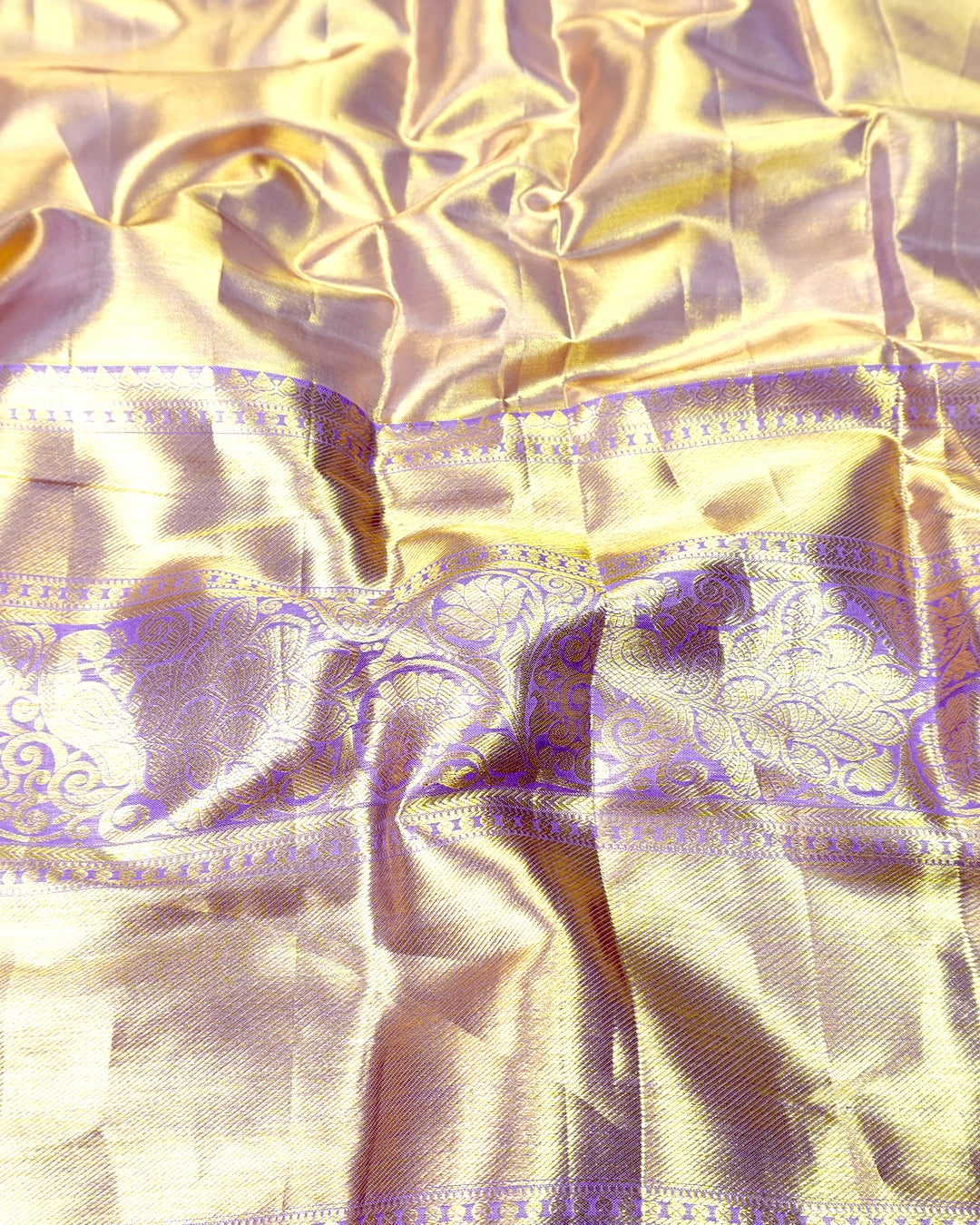 Yellow Pure Kanjivaram Saree with Floral Jaal and Broad Contrast Border