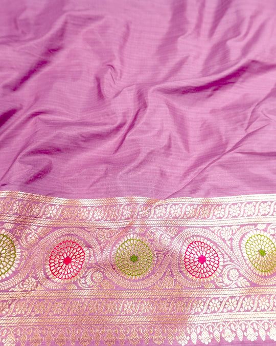 Soft Orchid Pure Katan Saree with Rose Floral Jaal with Meenakari Accents