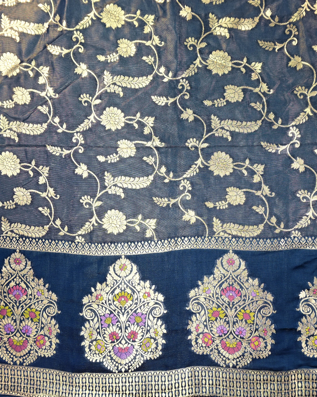 Blue Pure Tissue Saree with Floral Vine Jaal & Meenakari Paisley Pallu Weaving