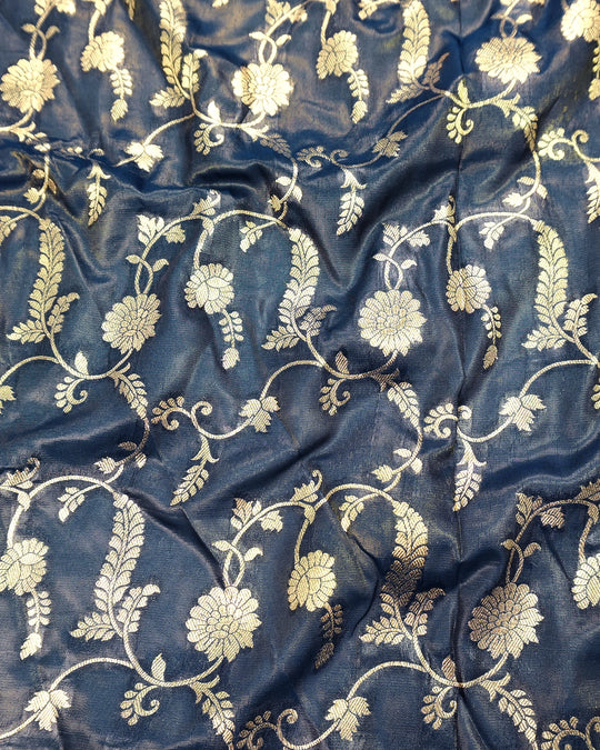 Blue Pure Tissue Saree with Floral Vine Jaal & Meenakari Paisley Pallu Weaving
