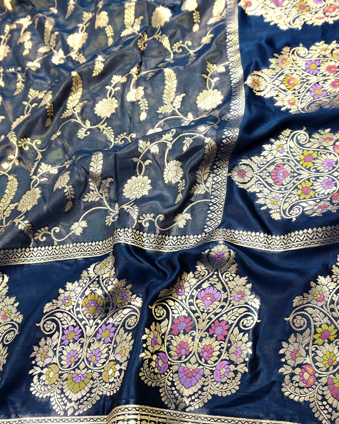 Blue Pure Tissue Saree with Floral Vine Jaal & Meenakari Paisley Pallu Weaving