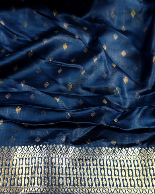 Blue Pure Tissue Saree with Floral Vine Jaal & Meenakari Paisley Pallu Weaving