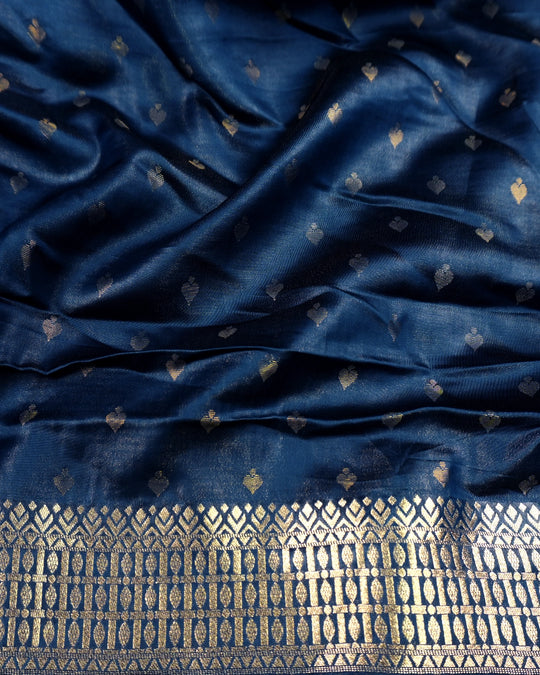 Blue Pure Tissue Saree with Floral Vine Jaal & Meenakari Paisley Pallu Weaving