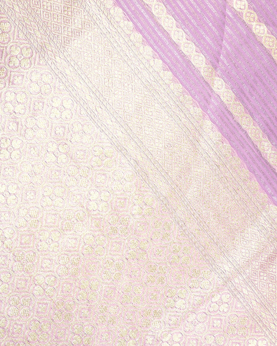 Lilac Purple Pure Georgette and Tissue Saree with Pinstripe Zari Weaving