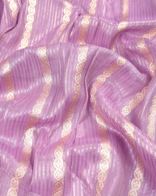 Lilac Purple Pure Georgette and Tissue Saree with Pinstripe Zari Weaving