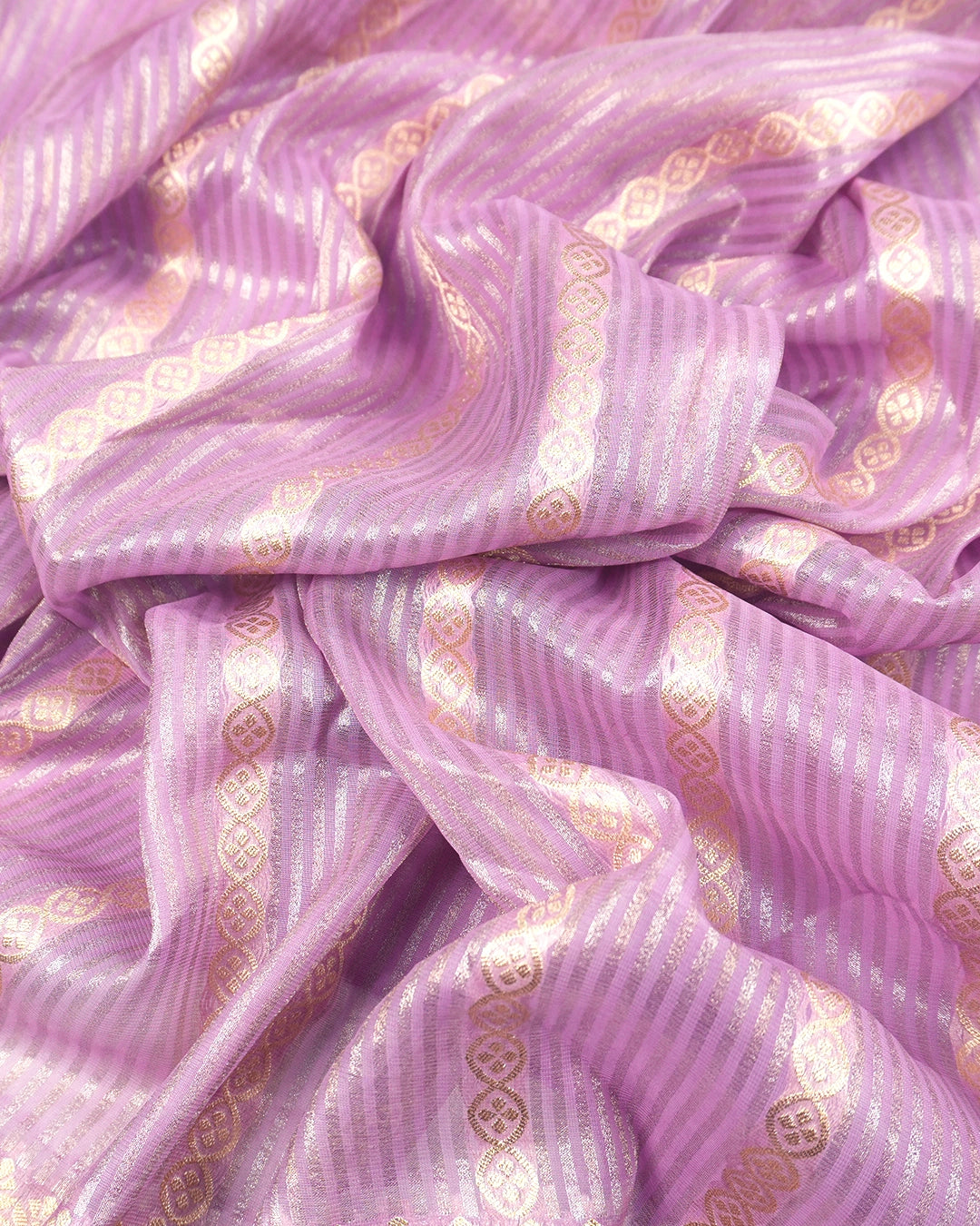 Lilac Purple Pure Georgette and Tissue Saree with Pinstripe Zari Weaving