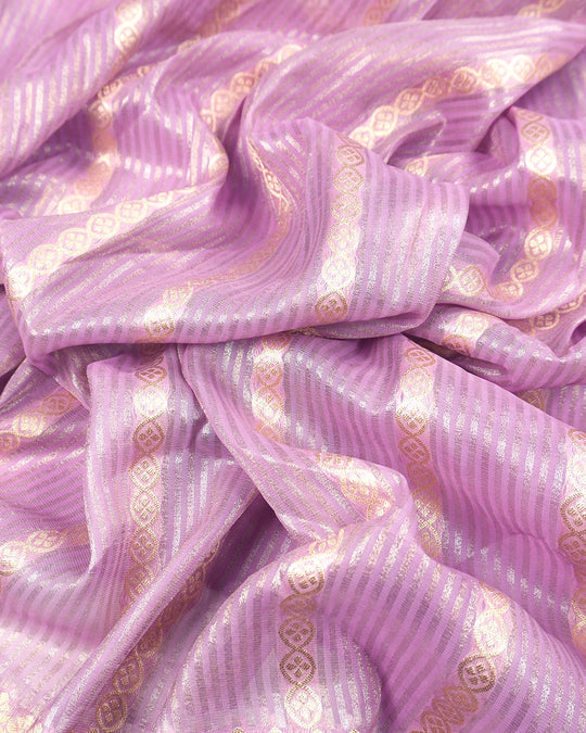 Lilac Purple Pure Georgette and Tissue Saree with Pinstripe Zari Weaving