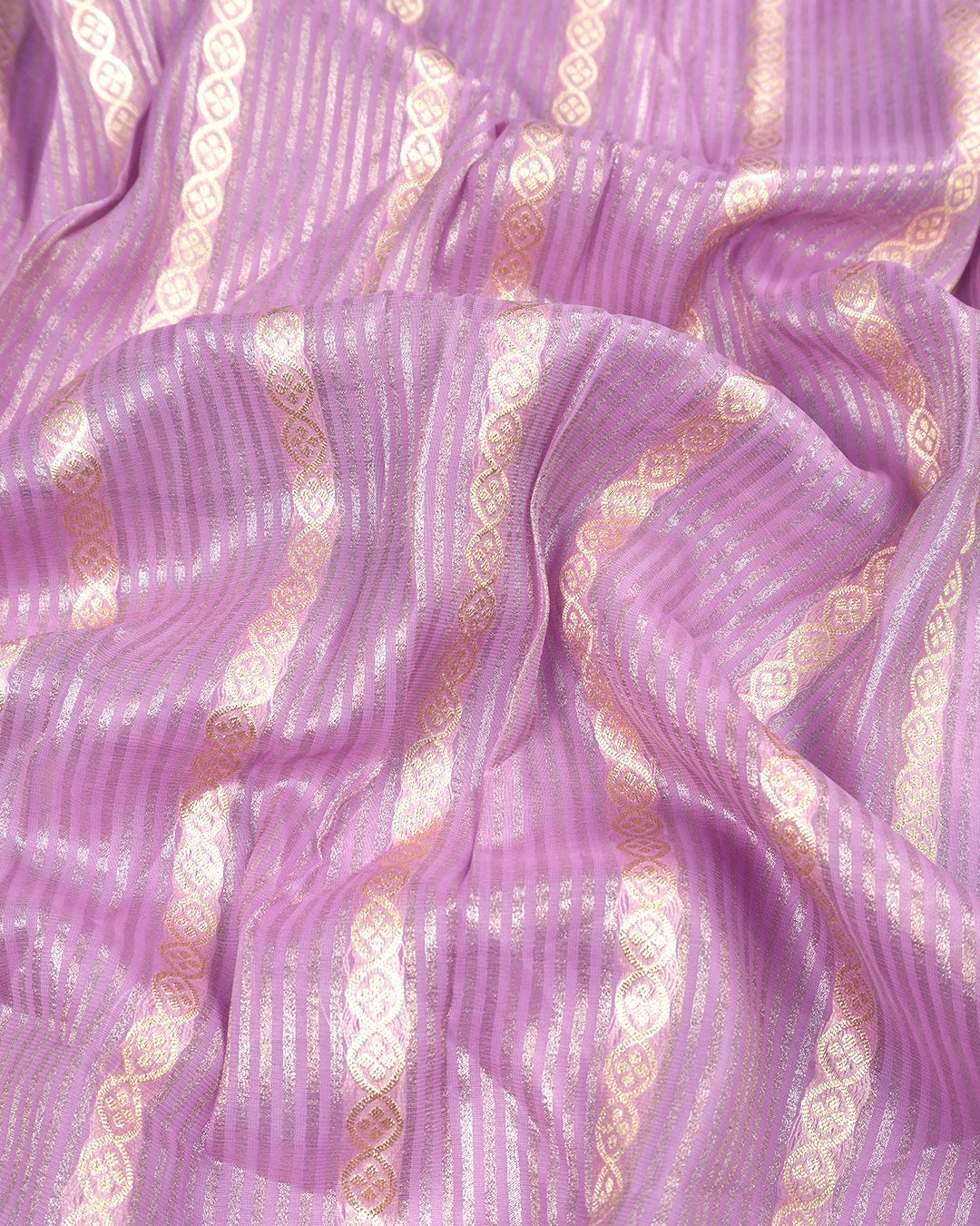 Lilac Purple Pure Georgette and Tissue Saree with Pinstripe Zari Weaving