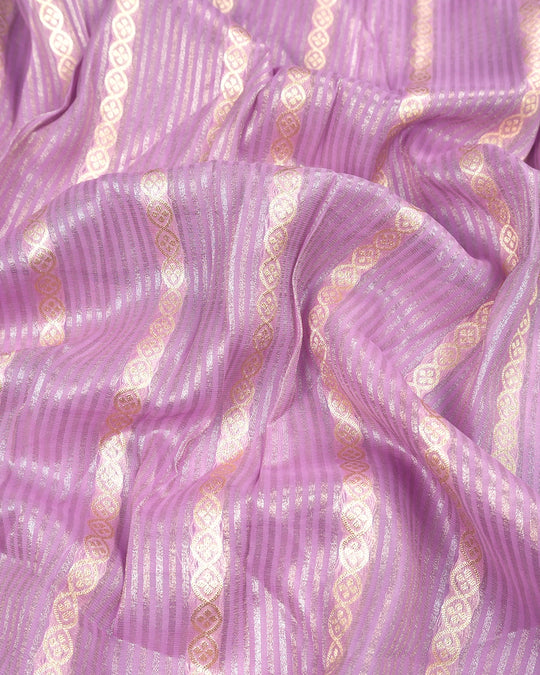 Lilac Purple Pure Georgette and Tissue Saree with Pinstripe Zari Weaving