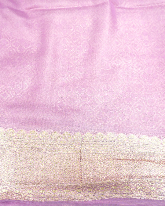 Lilac Purple Pure Georgette and Tissue Saree with Pinstripe Zari Weaving