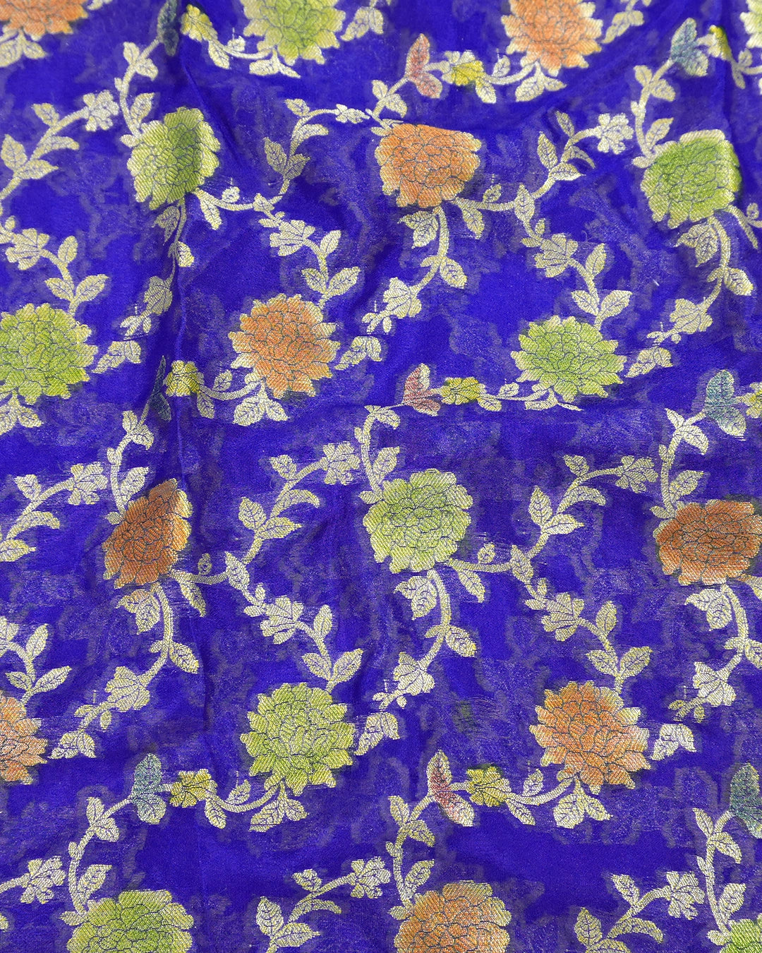 Blue Pure Chiffon Saree with Meenakari Floral Vine Weaves