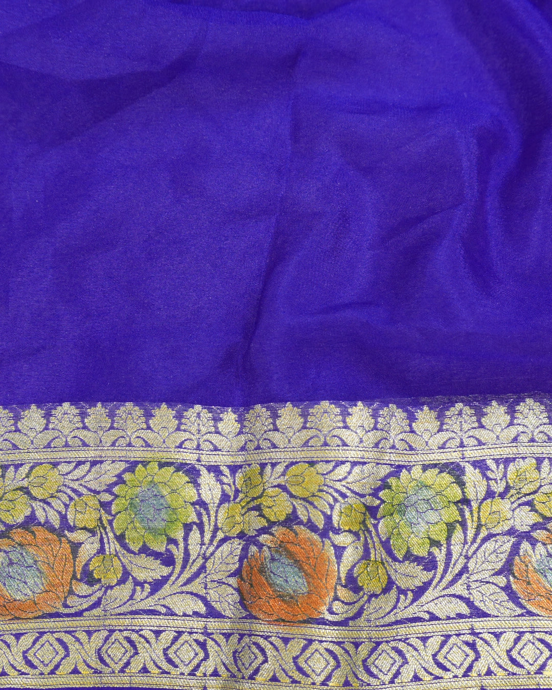 Blue Pure Chiffon Saree with Meenakari Floral Vine Weaves