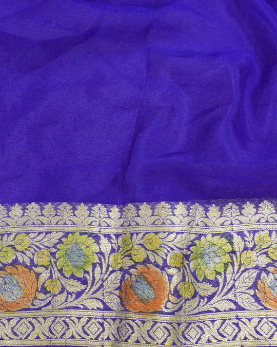 Blue Pure Chiffon Saree with Meenakari Floral Vine Weaves