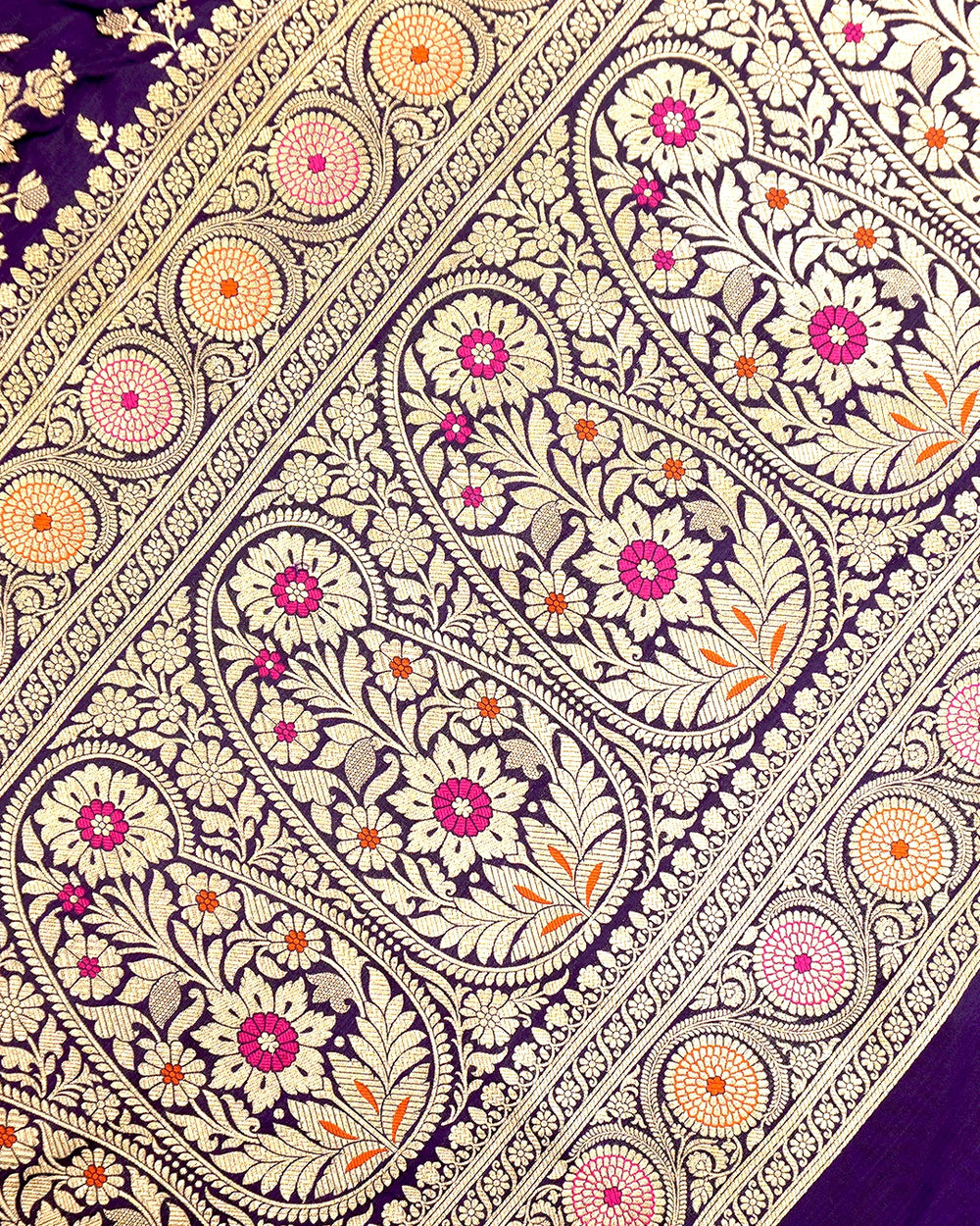 Royal Purple Pure Katan Saree with Meenakari Floral Trail Weaves