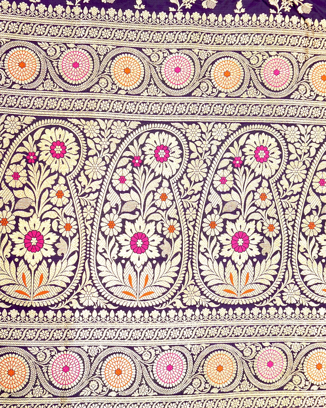 Royal Purple Pure Katan Saree with Meenakari Floral Trail Weaves