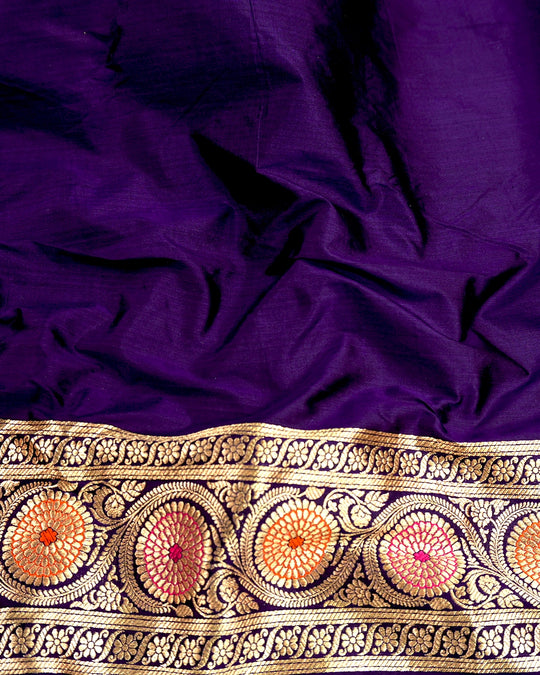 Royal Purple Pure Katan Saree with Meenakari Floral Trail Weaves