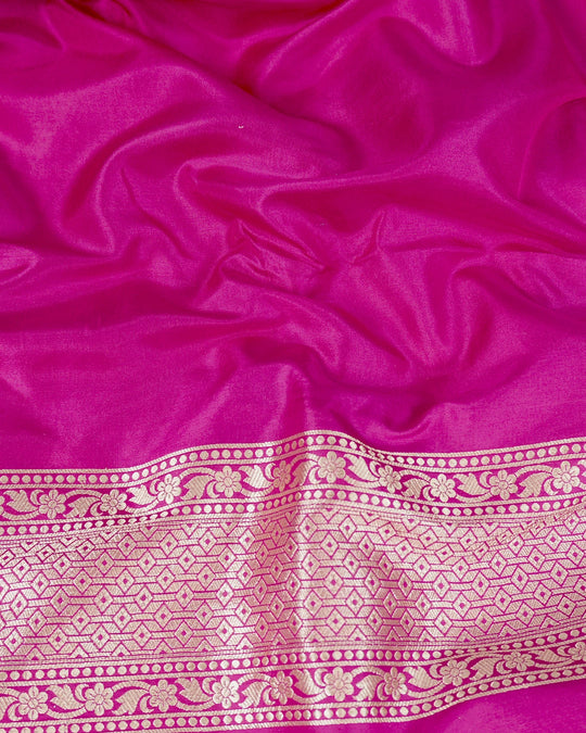 Rani Pink Pure Katan Saree with Floral Jaal Weaving